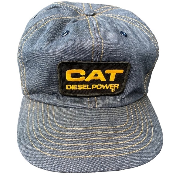 Vintage Cat Diesel Power Patch Denim SnapBack Hat Made in USA Trucker - Picture 1 of 10